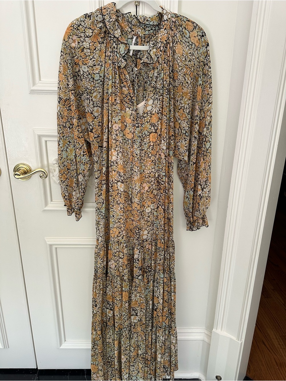 Free People Floral Long Sleeve Maxi Dress in Mustard and Sage - Picture 2 of 3